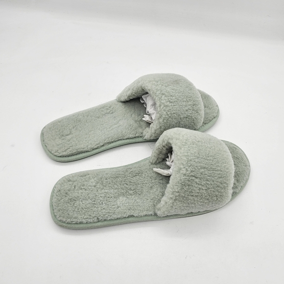 Splendid Womens Carmen Sherling Slipper Faux Fur Open Toe Slip On Slide Mint 11 - Picture 10 of 12